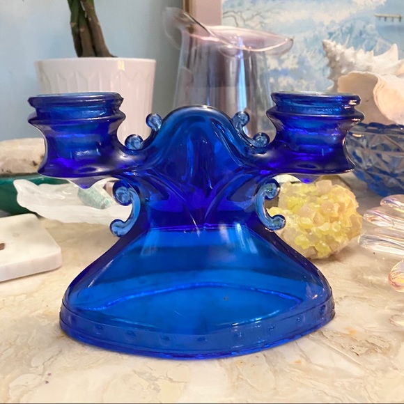 Vintage Accents Vintage Cobalt Blue Depression Glass Candle Holder
